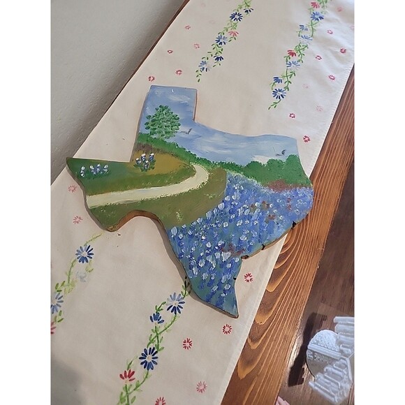 Texas Vtg Handpainted Spring In Texas Bluebonnets Wood Wall Decor unsigned - Picture 7 of 7